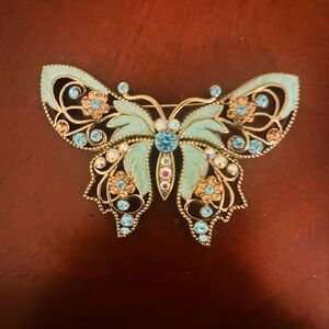 Vintage Avon Butterfly Brooch with Blue and Gold Accents